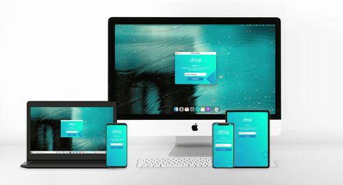 A mix of phones, tablets and computers running Ditto software