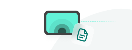 A display icon with a floating document, representing content or file delivery to a screen.