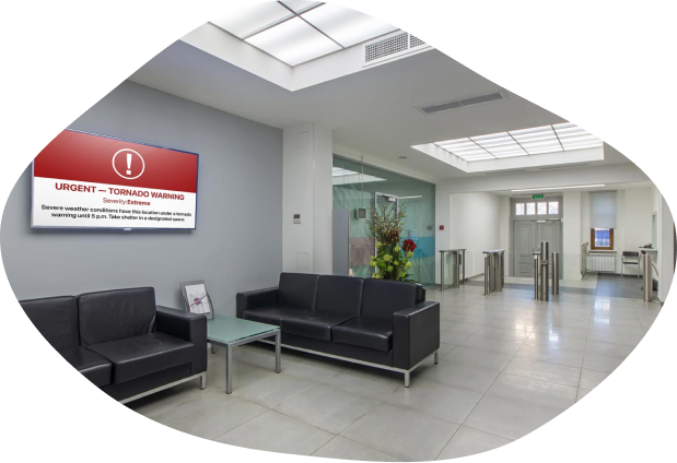 waiting area with tv on wall displaying health information