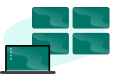 A laptop connected to a multi-screen display setup with four screens, symbolizing extended or mirrored display functionality.