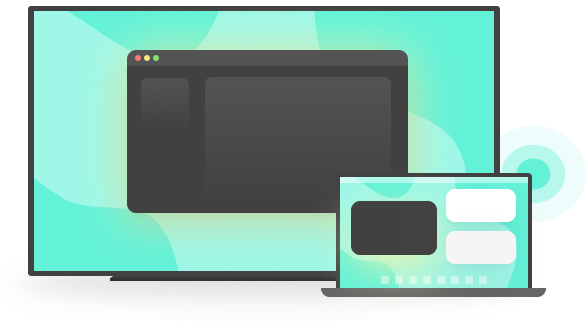 A large screen and a laptop displaying the same interface, representing app mirroring or wireless screen sharing.