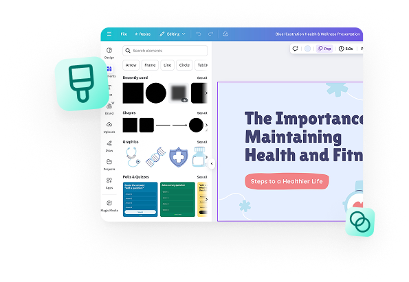 Canva interface with paintbrush and illustration icons