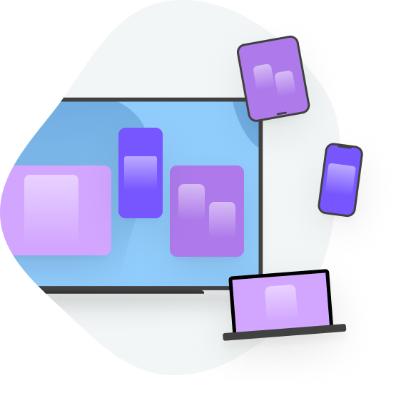 Illustration of devices with colored screens floating around a large TV displaying the floating devices