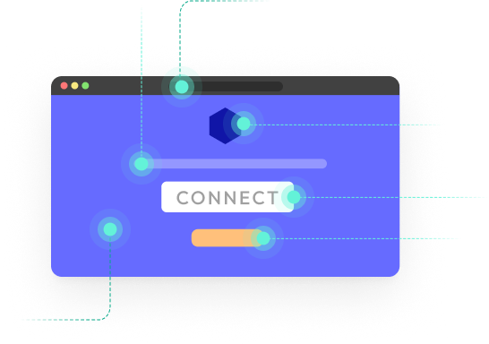 illustrated connection screen with custom branded colors