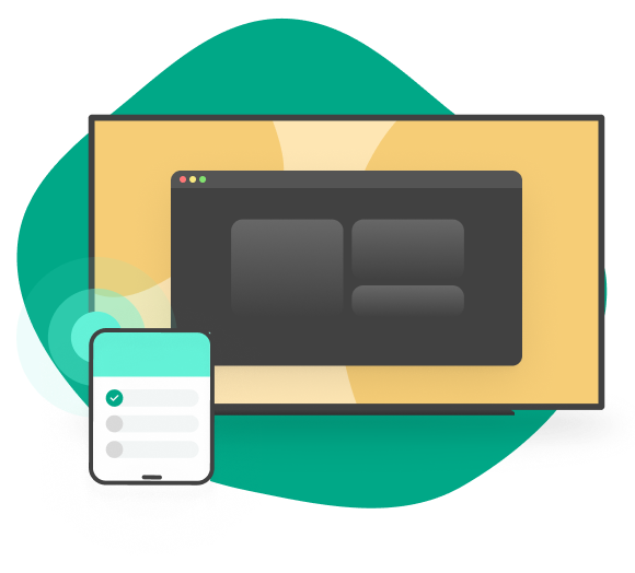 illustrated tablet and tv showing ditto director connected to ditto receiver