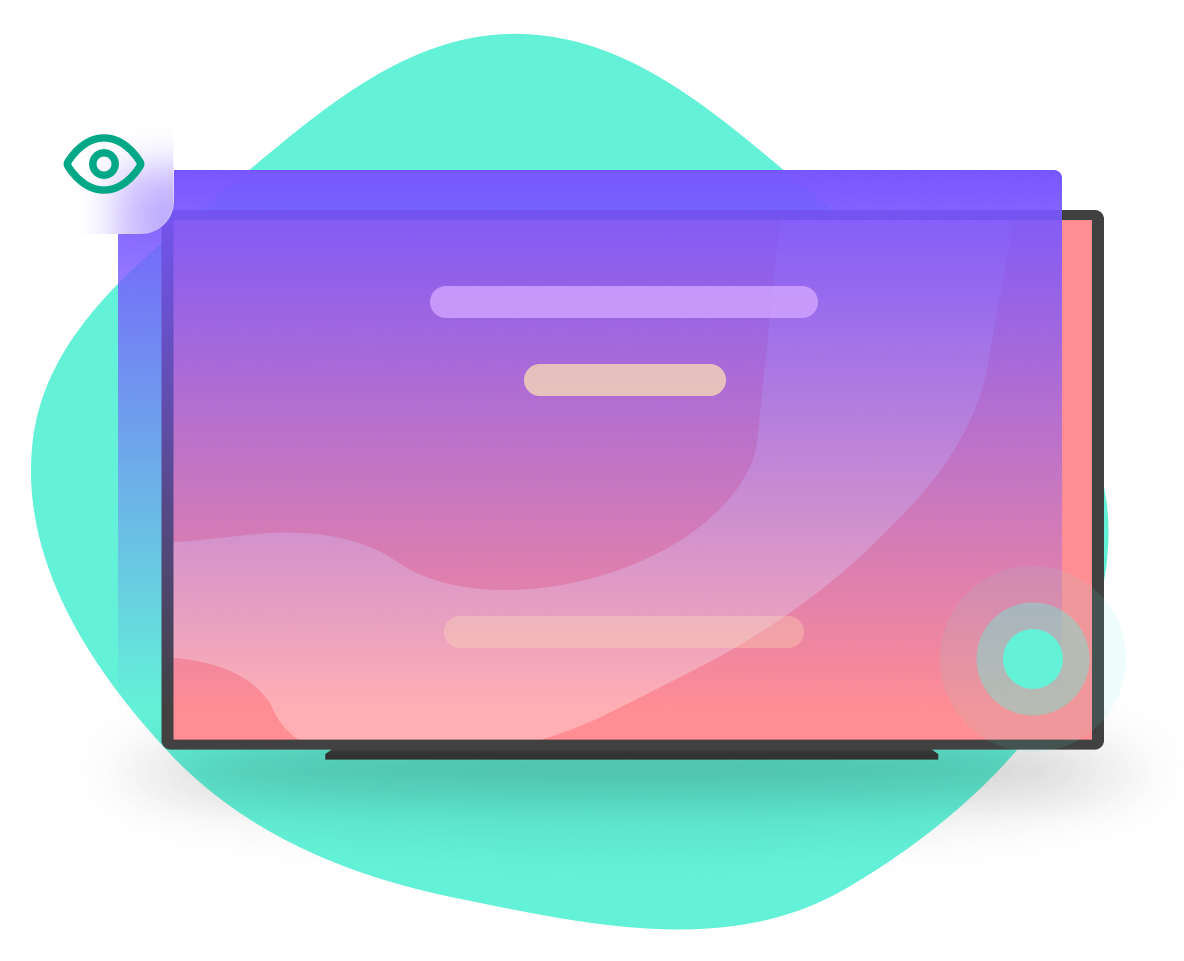 Abstract illustration of a large digital display with a purple and pink gradient and an eye icon, suggesting preview or visibility settings.