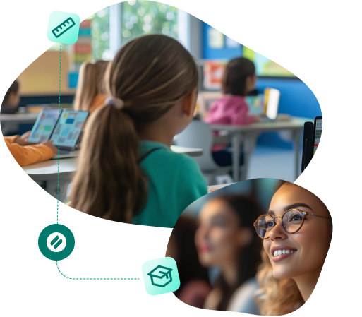 Two pictures of students engaged in a classroom learning environment