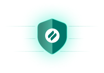 A shield icon with a Ditto logo in the center, surrounded by a glowing teal aura and dashed lines extending outward.