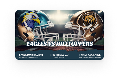 A digital sign showing the upcoming football game