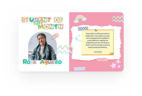A digital sign showing the student of the month