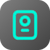 Illustrated icon with dark background and teal vertical rectangle with a circle and line inside
