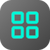 Illustrated icon with dark background and four teal squares