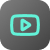 Rounded square icon with a turquoise play button inside a stylized screen outline, set against a dark gradient background.