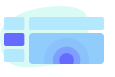 Abstract layout illustration with blue rectangular blocks and a circular gradient, suggesting a content grid.