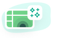 Abstract green content layout icon with a sparkle symbol indicating enhancement or freshness.