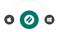 Apple and Windows logo connected by dotted line around a Ditto logo