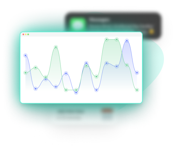 Graph with large glowing border set over top of blurred out notifications indicating privacy