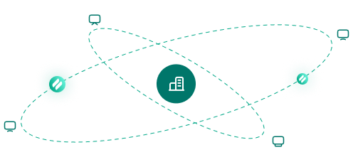 illustration of application icons and computers connected with dotted lines