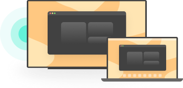 Illustration of laptop with application open mirroring the laptop screen to a larger TV display