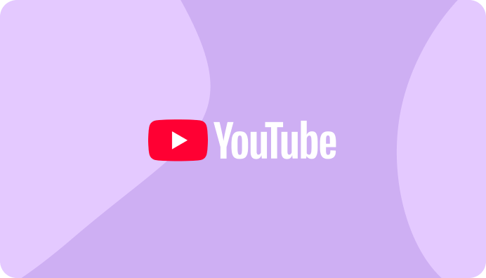 YouTube logo displayed at the center of a purple gradient screen with rounded corners.