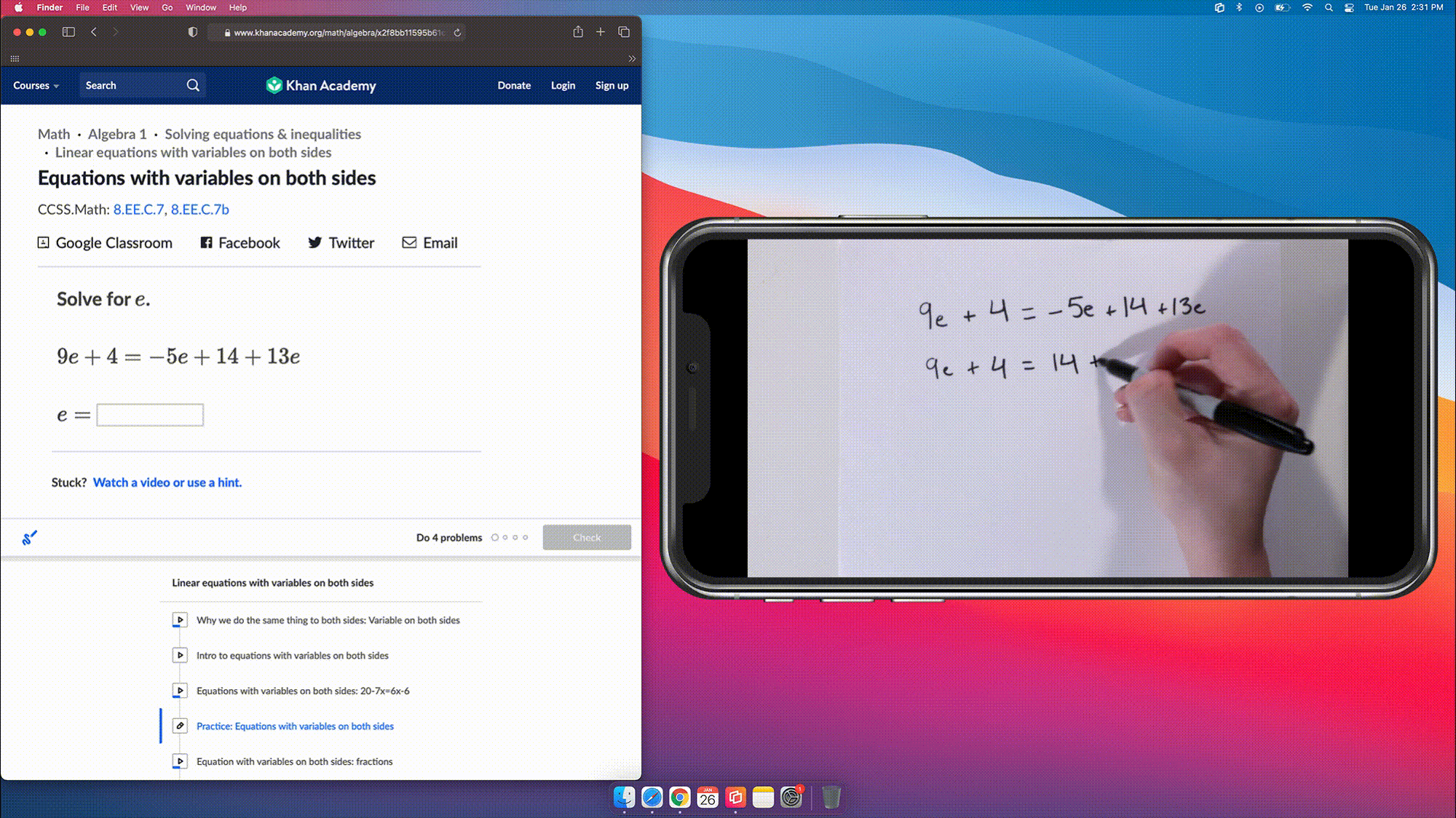 Using a phone as document camera on a computer screen