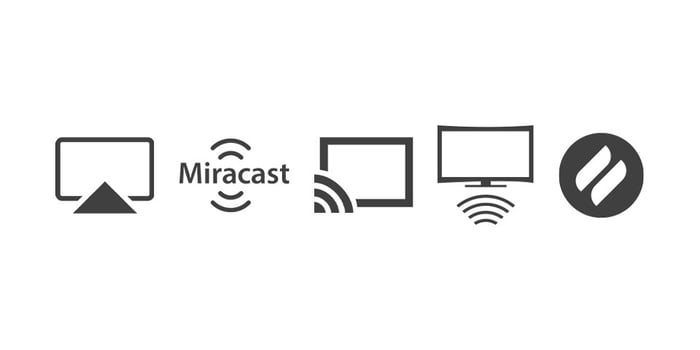 AirPlay, Miracast, Google Cast, Smart View and Ditto protocol logos