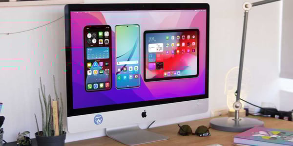 An iPhone, iPad and Android device simultaneously mirrored to a computer running Reflector