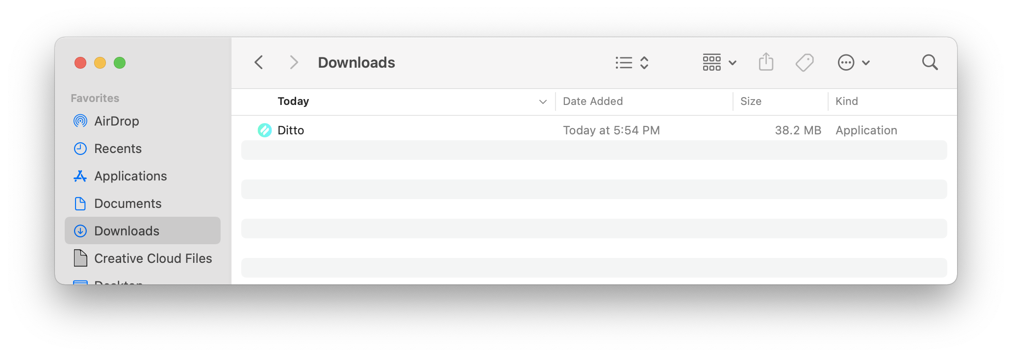 Download folder showing Ditto application on macOS