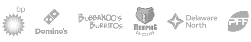 Ditto customer logos for BP, Dominos, Bubbakoo's Burritos, Memphis Grizzlies, Delaware North and Pro Football Focus
