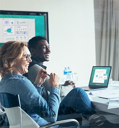 Coworkers screen sharing during a meeting