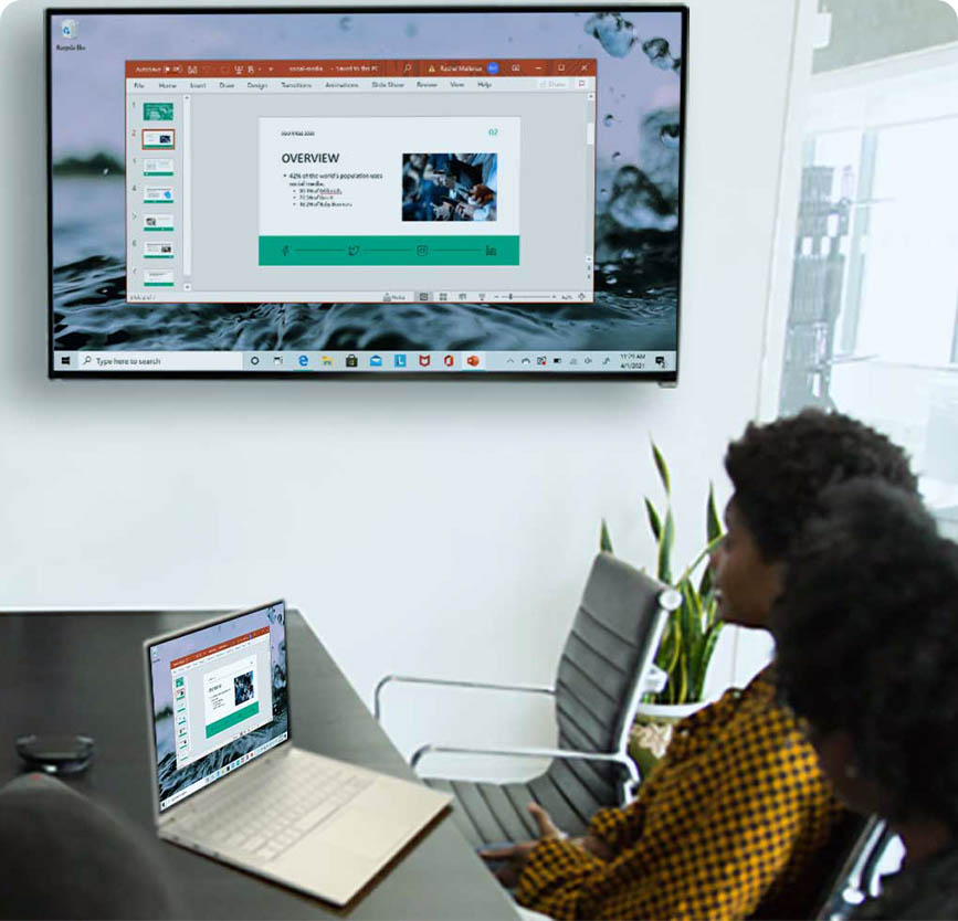 Screen mirroring a computer to a larger display in a coworking space