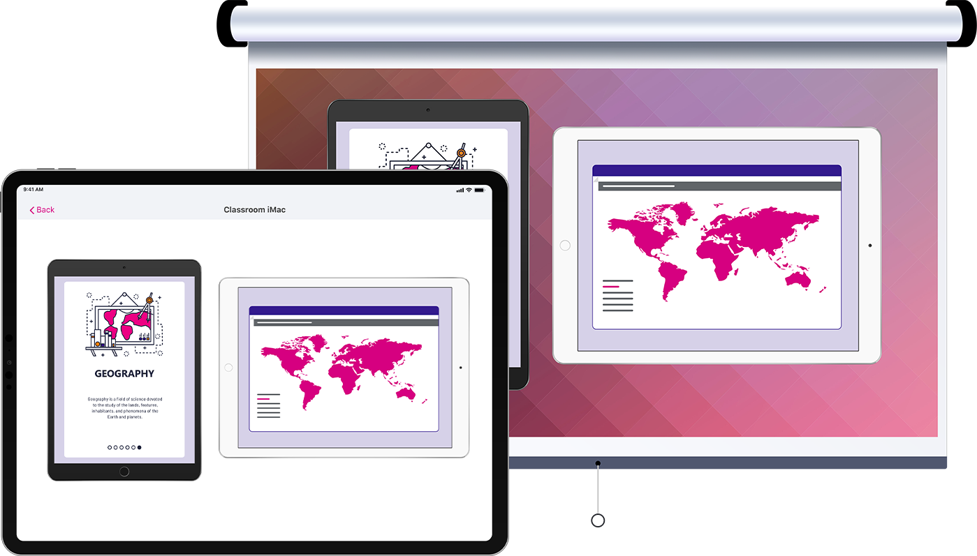 Showing how devices connected to Reflector appear in the Reflector Student app on iPad