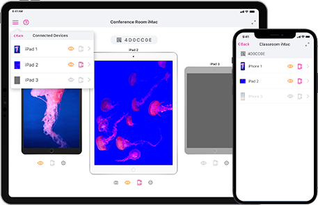 An iPhone and iPad showing the connected devices list in the Reflector Director app