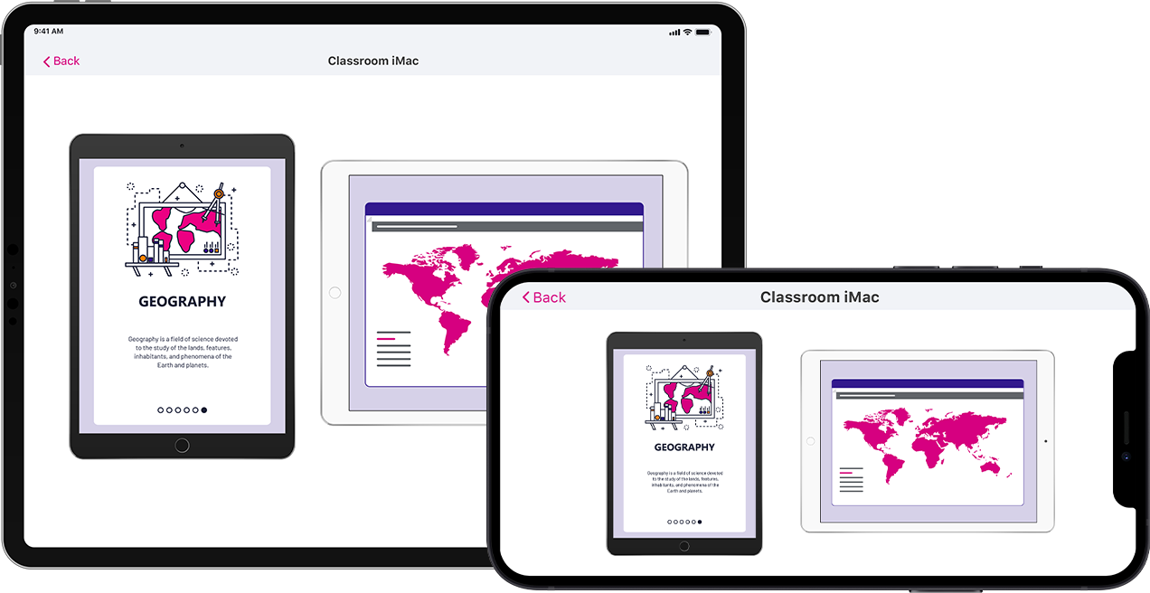 Devices shown in the Reflector Student app on an iPad and iPhone