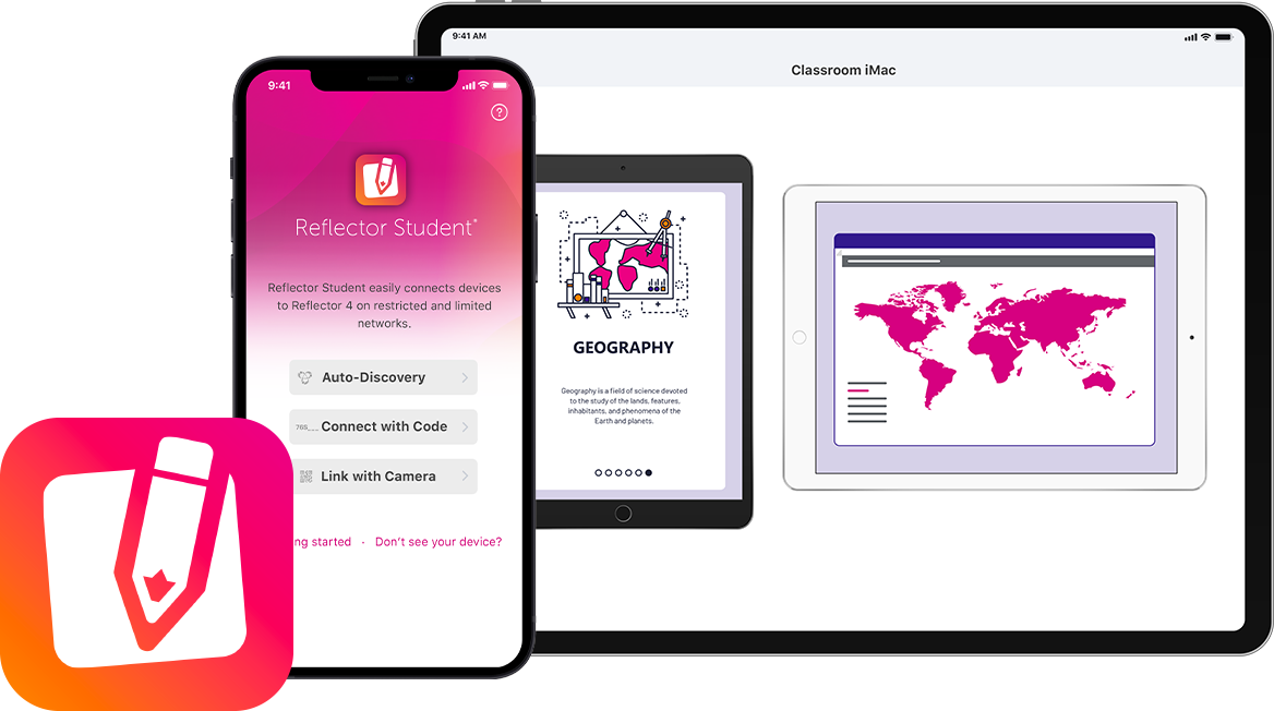 Reflector Student app home screen, logo and app appearance 