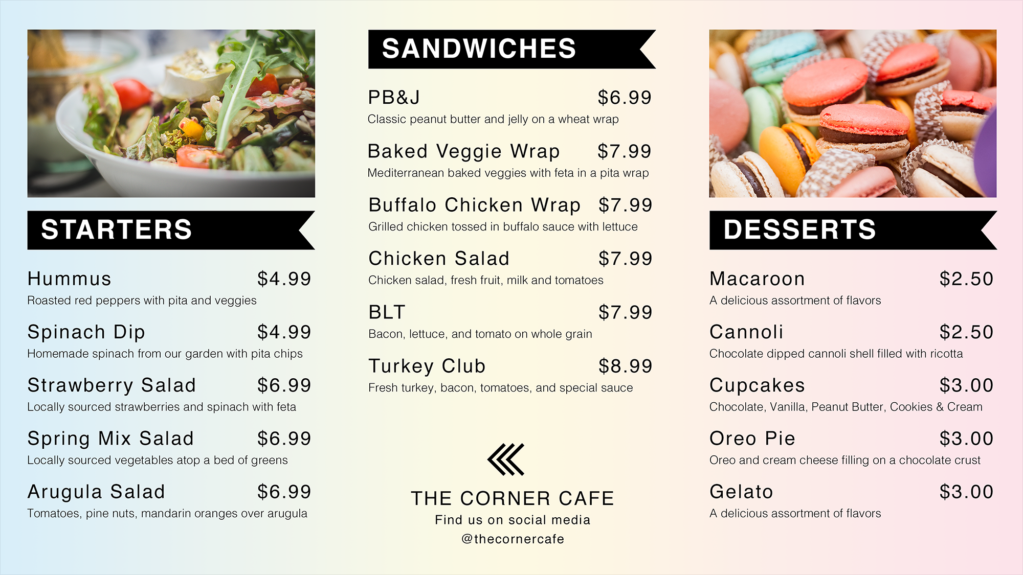 Restaurant menu digital signage 